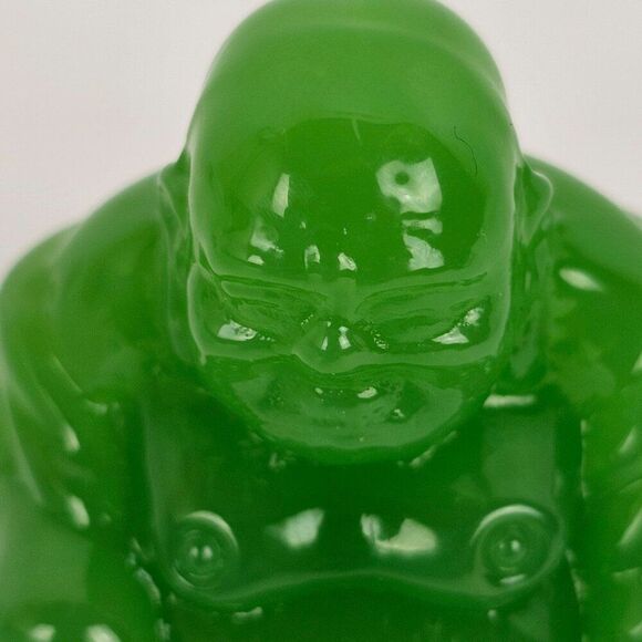 Vtg Green Carved Glass Sitting Buddha Figurine Statue Peoples Republic of China - Picture 3 of 13